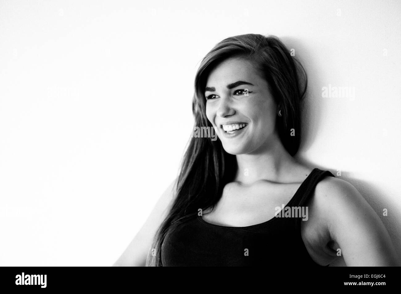 Portrait joyful black young woman Black and White Stock Photos & Images ...