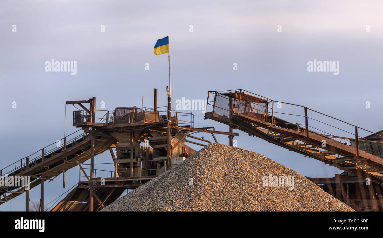 ukraine flag on old metal ruine Stock Photo