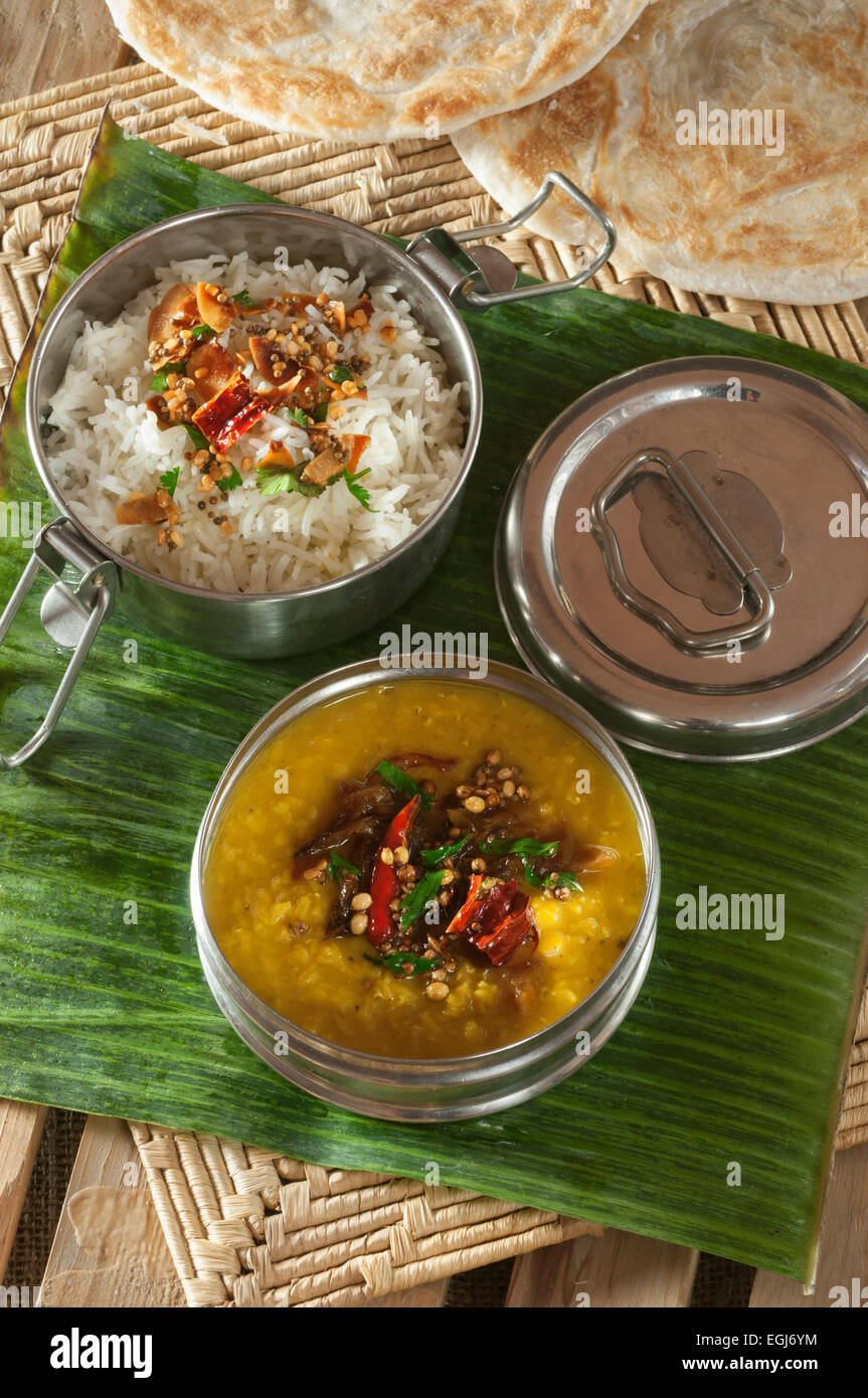 Dhal and rice in tiffin box. India Food Stock Photo Alamy