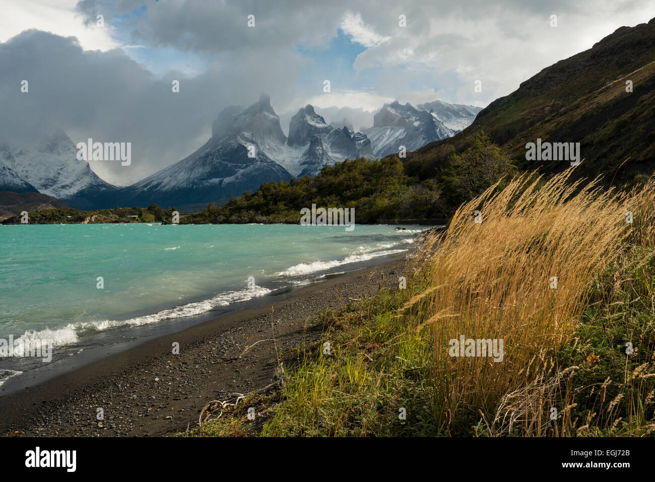 Lake Pehoé, Torres del Paine National Park, Patagonia, Chile Stock Photo