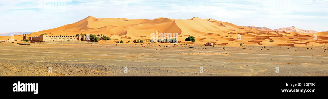 Panorama from the Erg Chebbi desert in Morocco Stock Photo