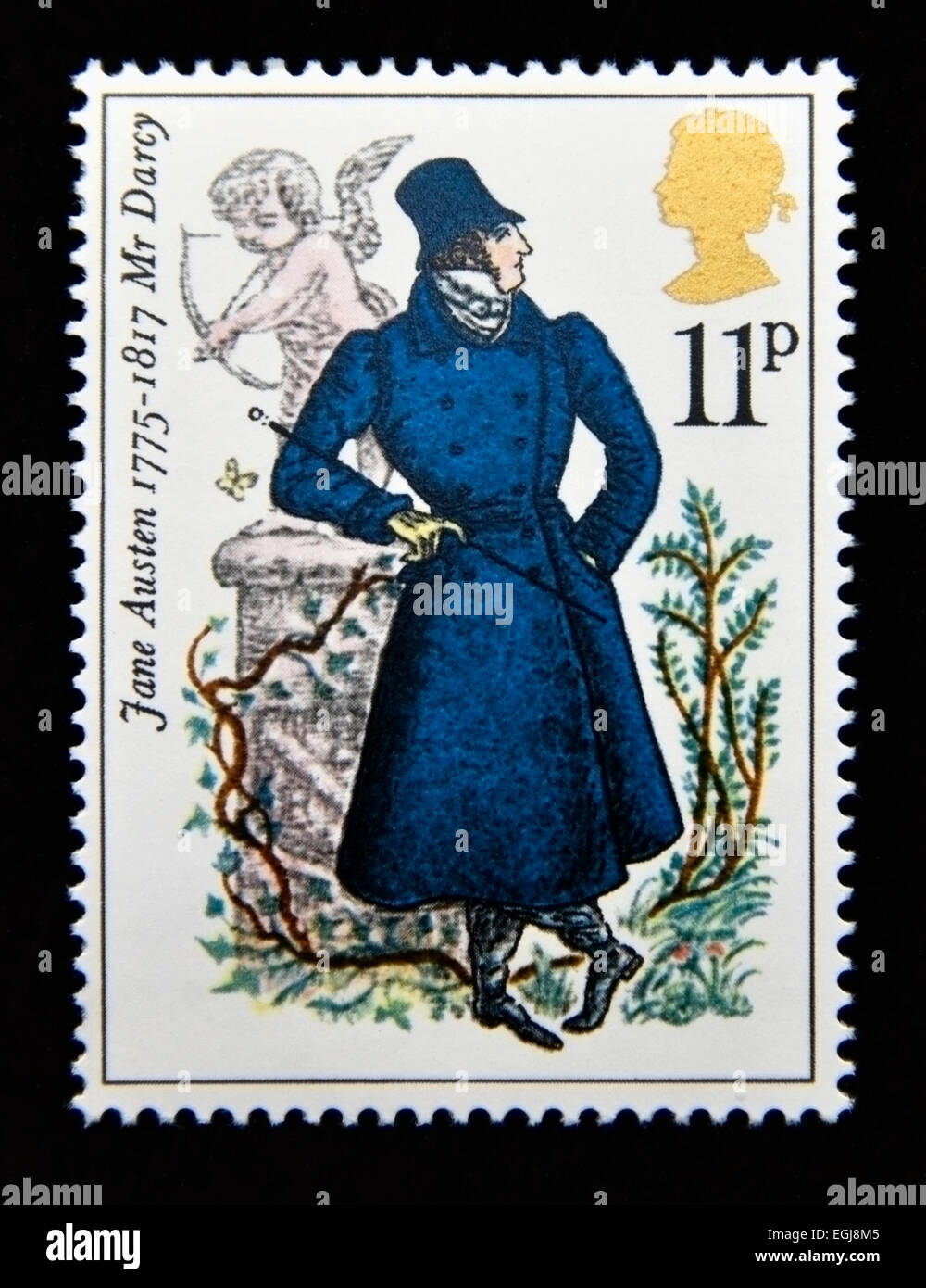 Postage stamp. Great Britain. Queen Elizabeth II. 1975. Birth Bicentenary of Jane Austen (novelist). Stock Photo