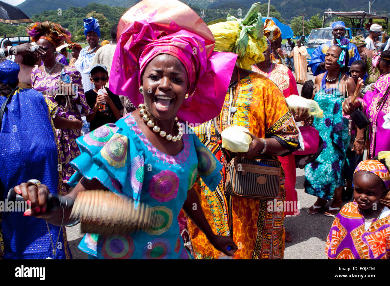 Emancipation Day parade in Port of Spain, Trinidad. Stock Photo