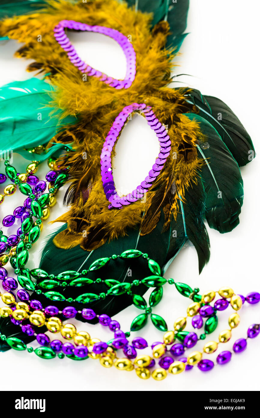 Multicolored Decorations For Mardi Gras Party On The Table Stock