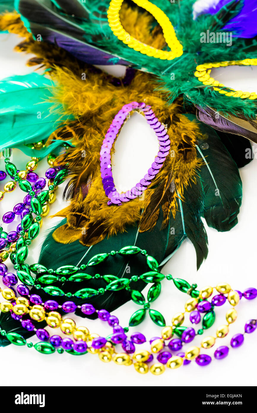Multicolored Decorations For Mardi Gras Party On The Table Stock