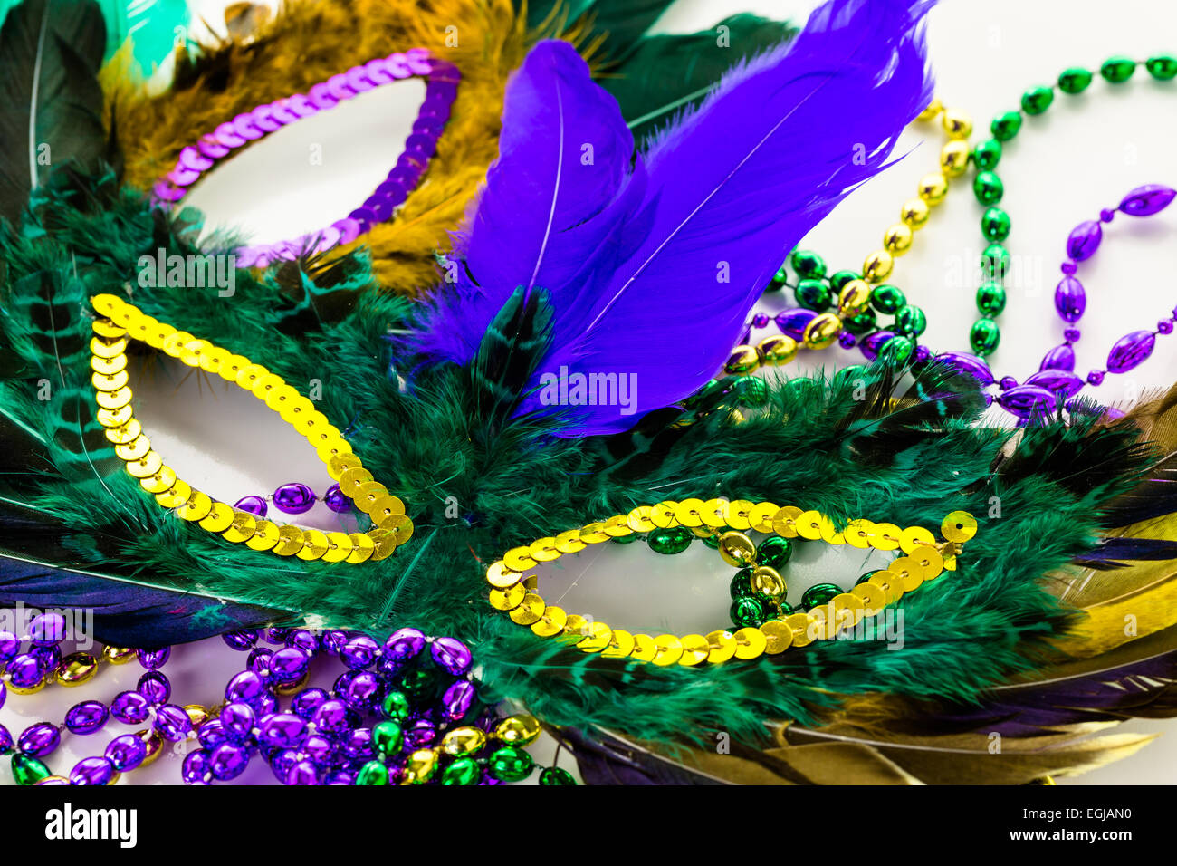 Multicolored Decorations For Mardi Gras Party On The Table Stock