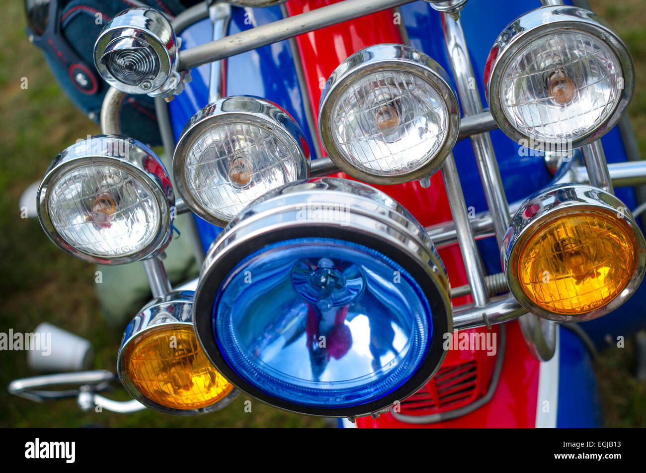 Headlamps on a Lambretta Scooter, Isle of Wight Scooter Rally, Britain. Stock Photo