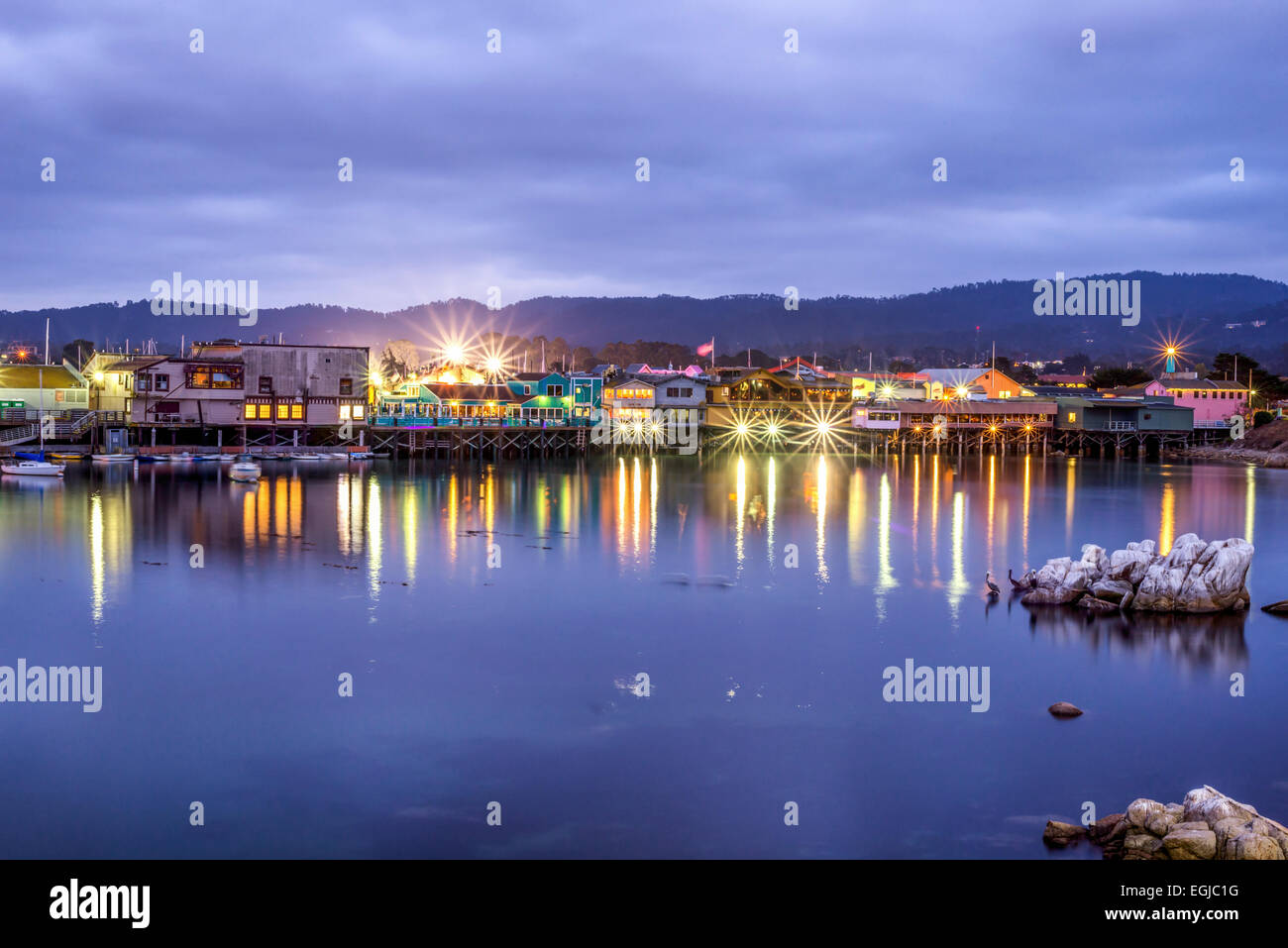 Fisherman's Wharf and Monterey Bay photographed in the evening. Monterey, California, United States. Stock Photo