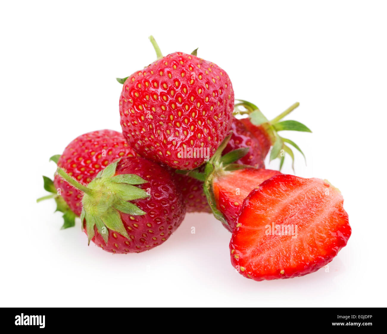juicy ripe strawberries with leaves on a white background Stock Photo ...