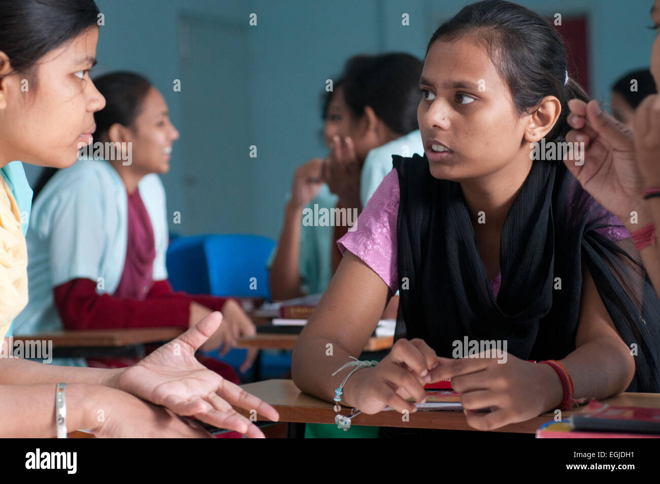 India 2014. Bihar. Mastichak village. Young female opthalmic students. Stock Photo