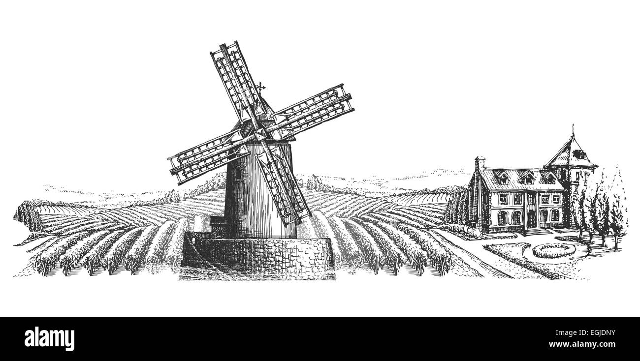 windmill vector logo design template. harvest or village icon. Stock Photo