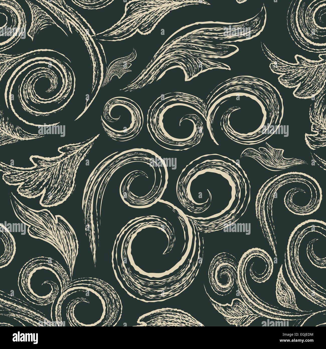 Seamless pattern with sketchbook swirls drawn in retro style. Stock Photo