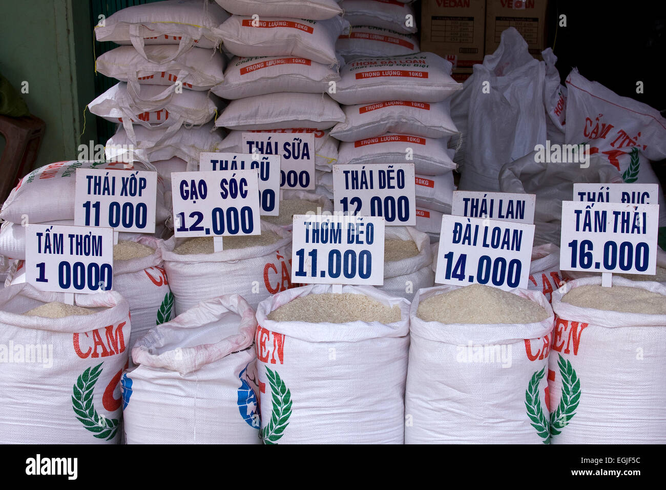 Rice sale at a market in at Toi on the island of Phu Quoc, Vietnam, Southeast Asia Stock Photo