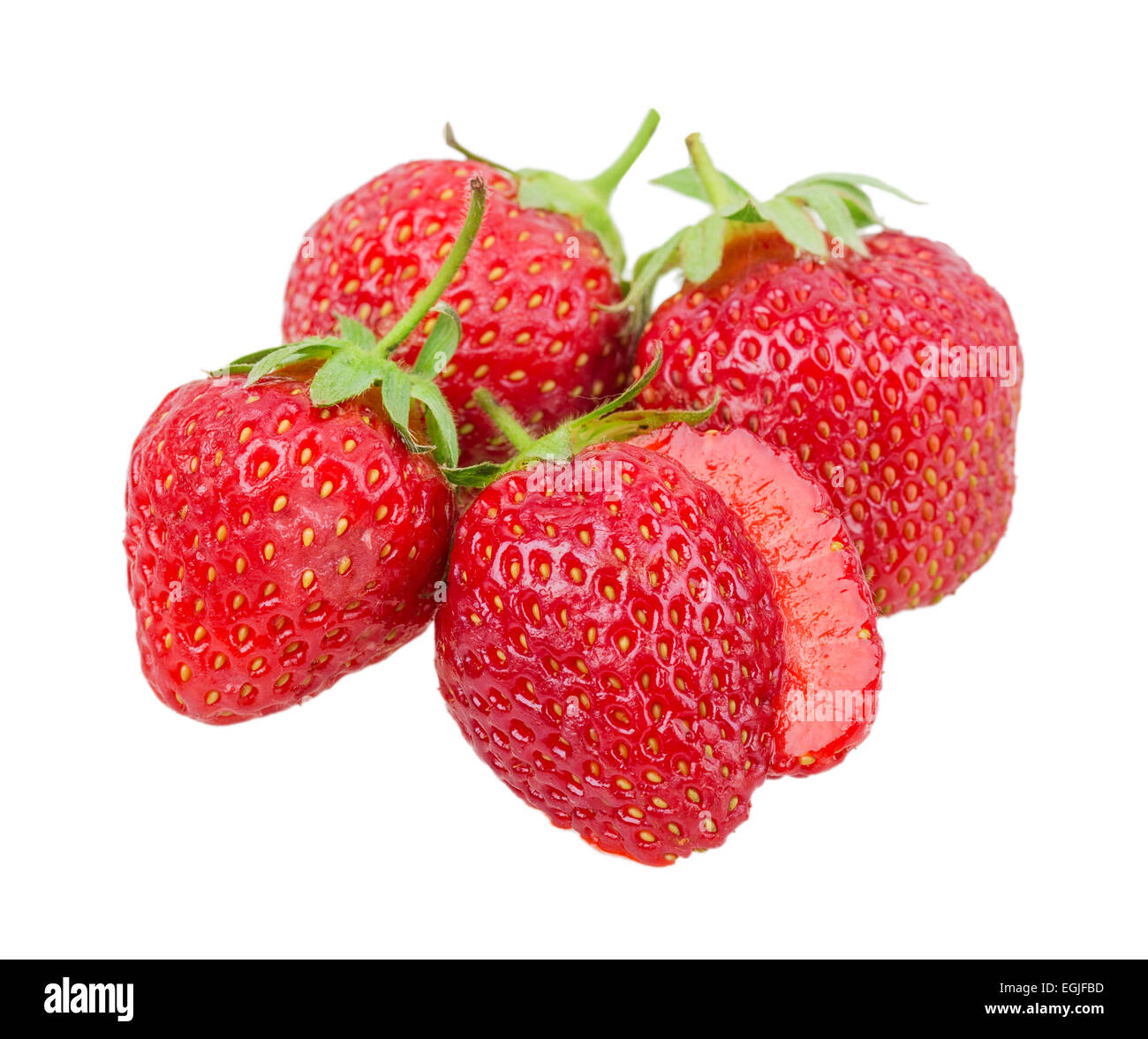 juicy ripe strawberries with leaves on a white background Stock Photo ...