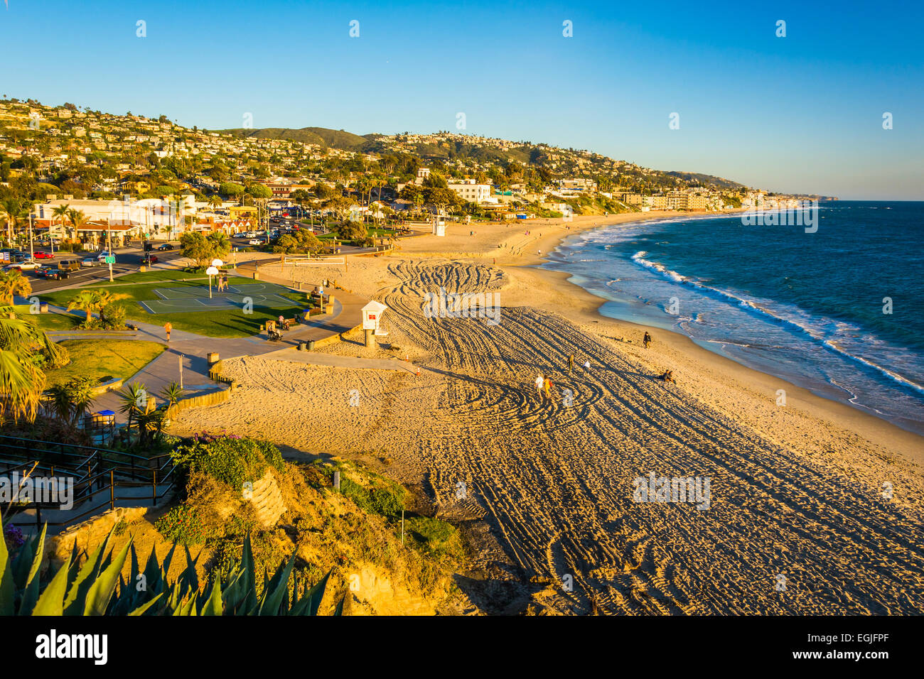 View of the Main Beach Park from cliffs at Heisler Park, in Laguna Beach, California. Stock Photo