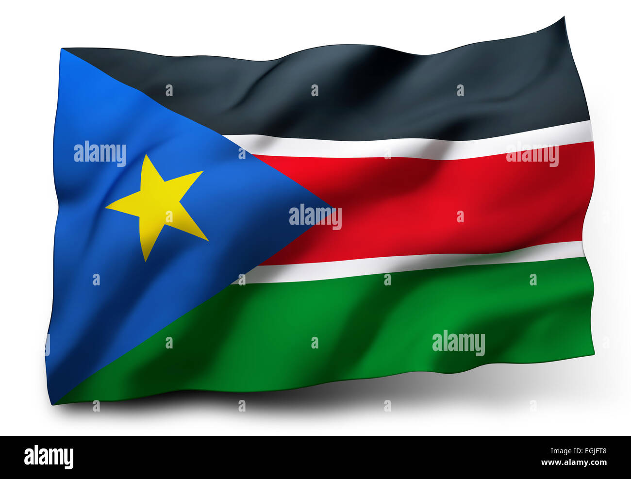 Waving flag of South Sudan isolated on white background Stock Photo