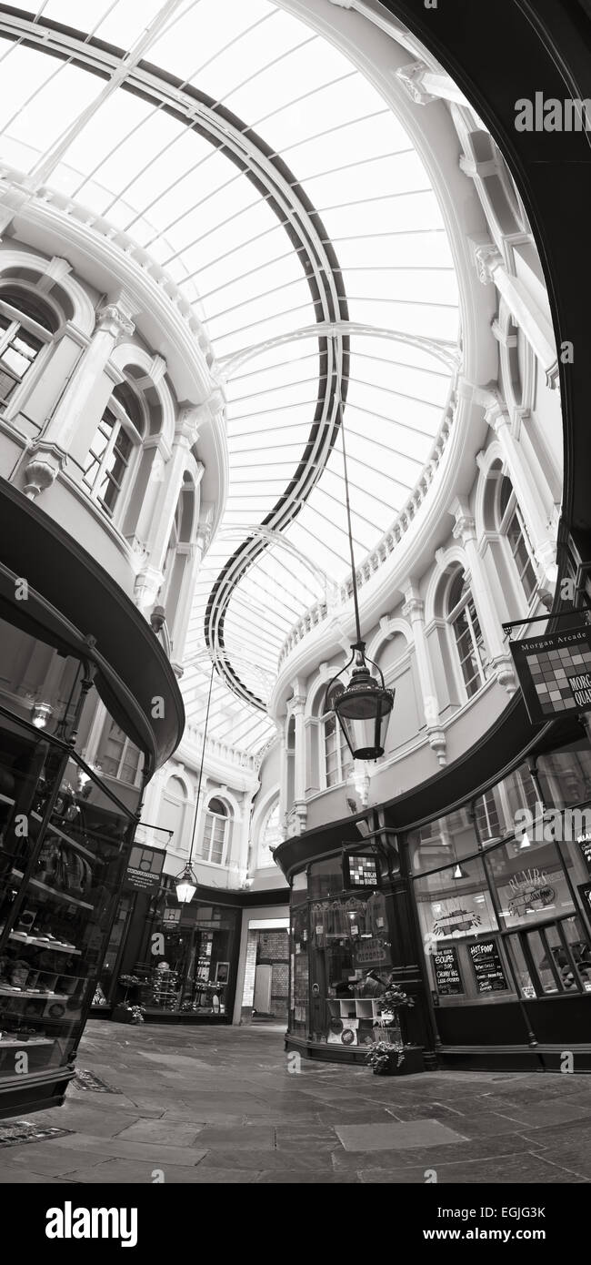 The Morgan Arcade in Cardiff City Centre which runs east/west from the Hayes to St Mary's Street. Stock Photo