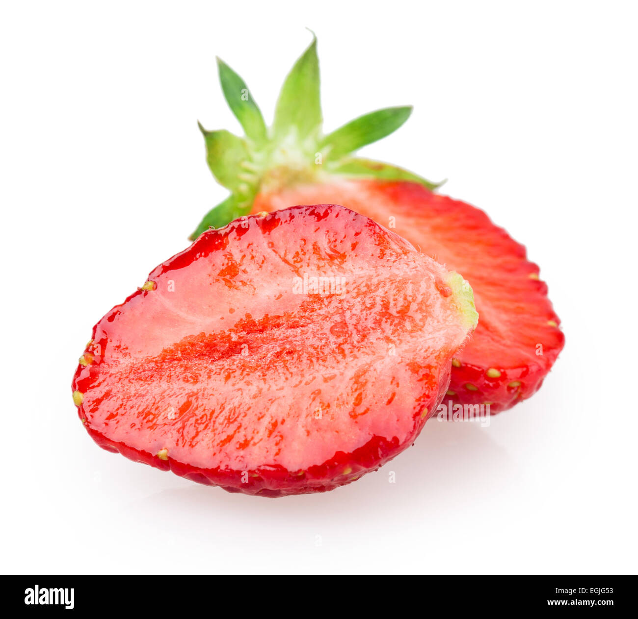 juicy ripe strawberries with leaves on a white background Stock Photo ...