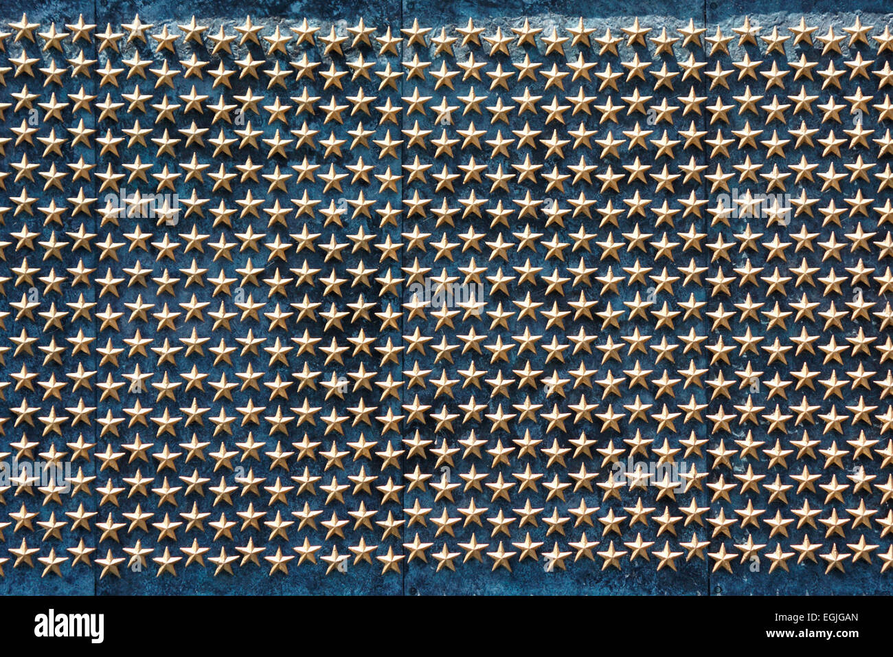 Stars on The Freedom Wall, National World War 2 Memorial, Washington D.C. USA. Each star is for 100 Americans who died. Stock Photo