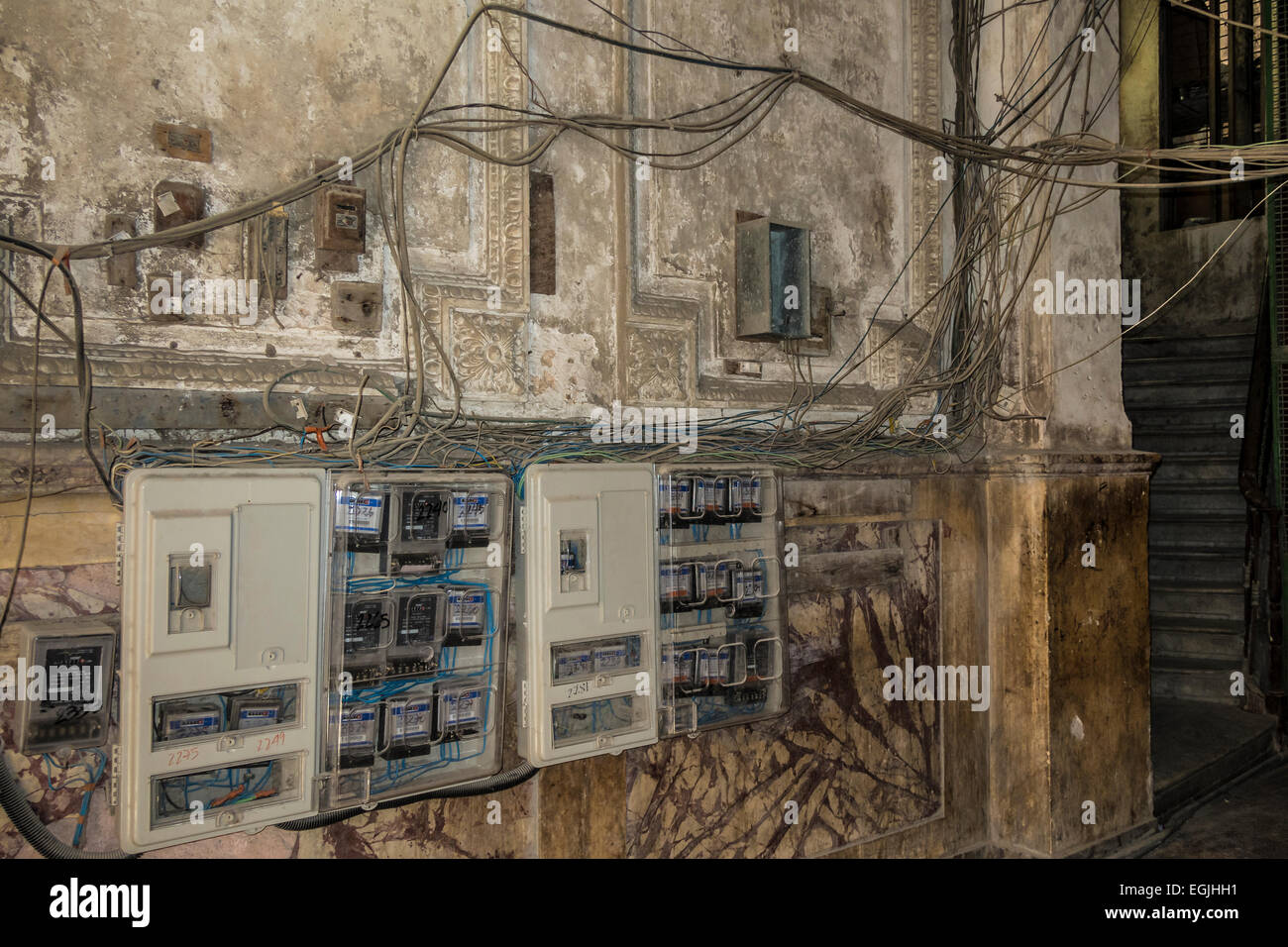 Tenement electrical wiring in a colonial building in central Havana