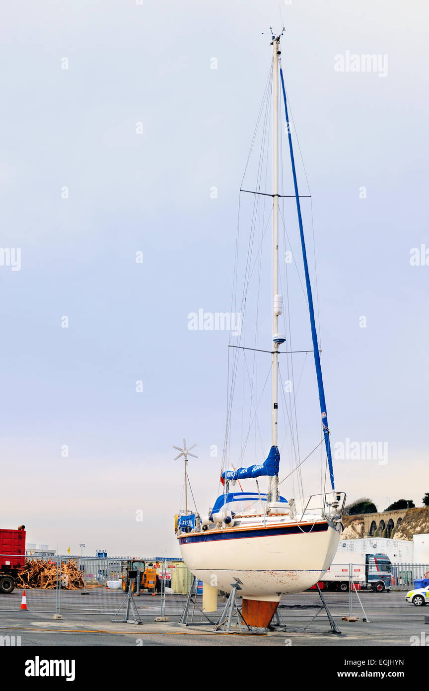 Yacht in dry dock Margate Kent Stock Photo
