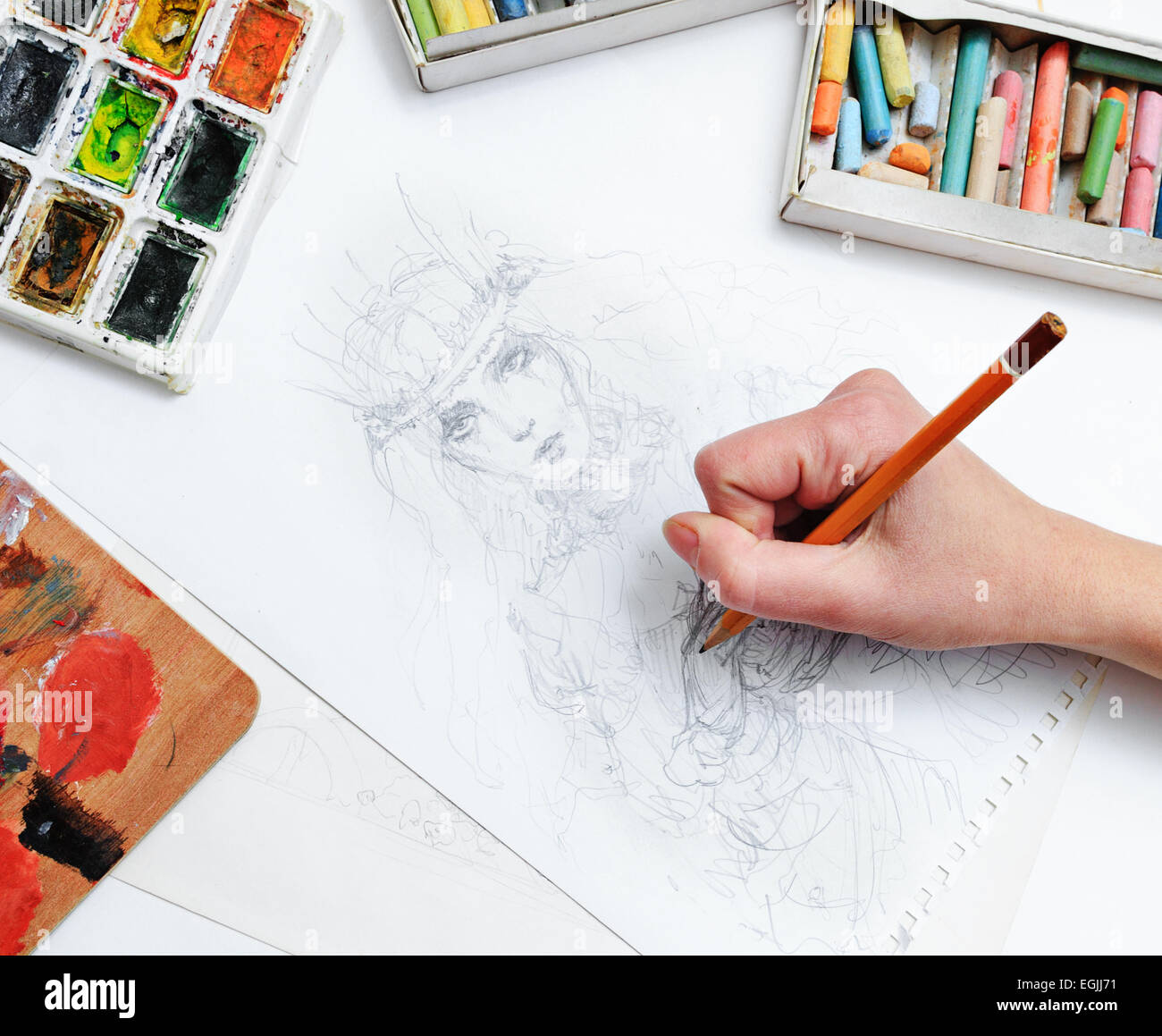 Artist draws sketch Stock Photo Alamy Artist draws sketch Stock Photo Alamy
