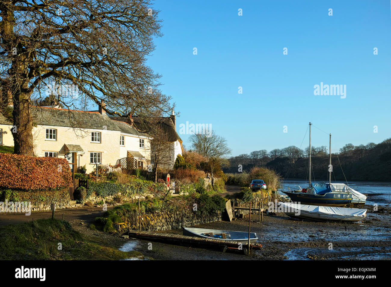 The hamlet of St.Clement by the Tresillian river near Truro in Cornwall, UK Stock Photo