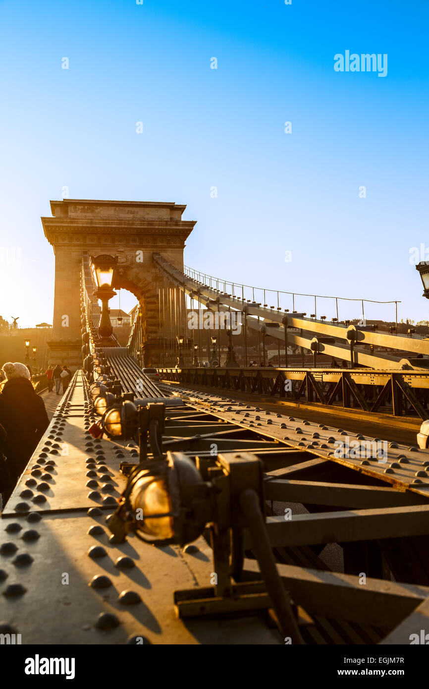 The szechenyi chain bridge on the danube, built at the end of the 19th century and one of the symbols of Budapest Stock Photo