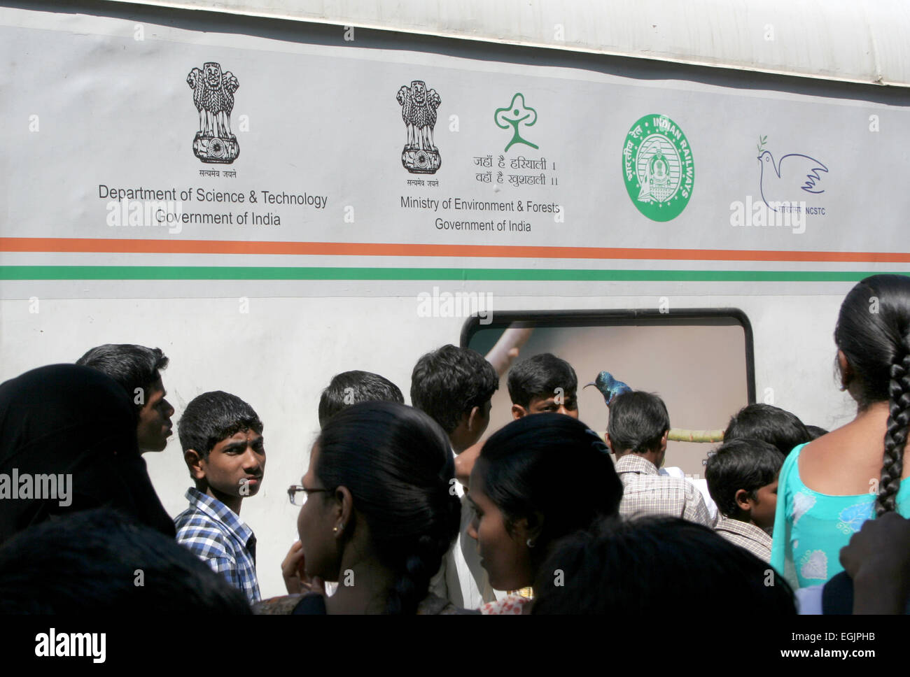 Indian Railways Science express with Bio-diversity awareness program on visit to Secunderabad,AP,India on October 10,2012. Stock Photo
