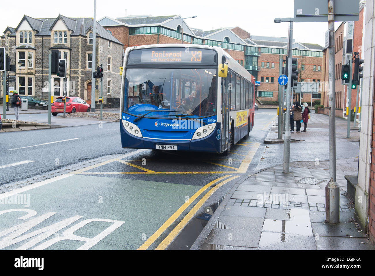 A bus lane in Cardiff, UK. Cameras have been installed in the city to
