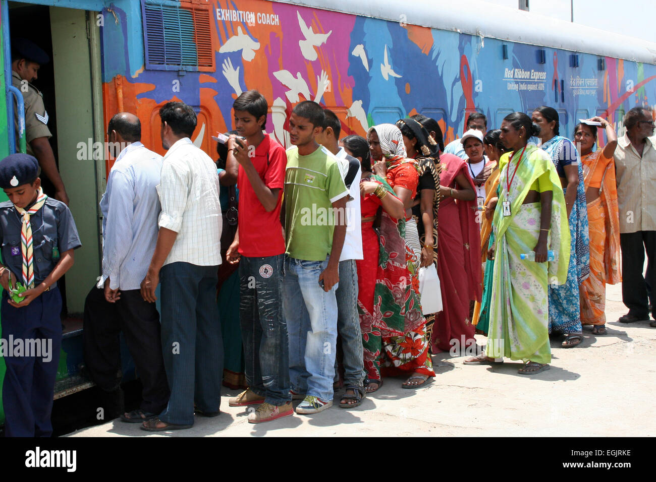 Red Ribbon Express visit Secunderabad railway station for AIDS/HIV awareness campaign. on June 05,2012 in Secunderabad,Ap,India. Stock Photo