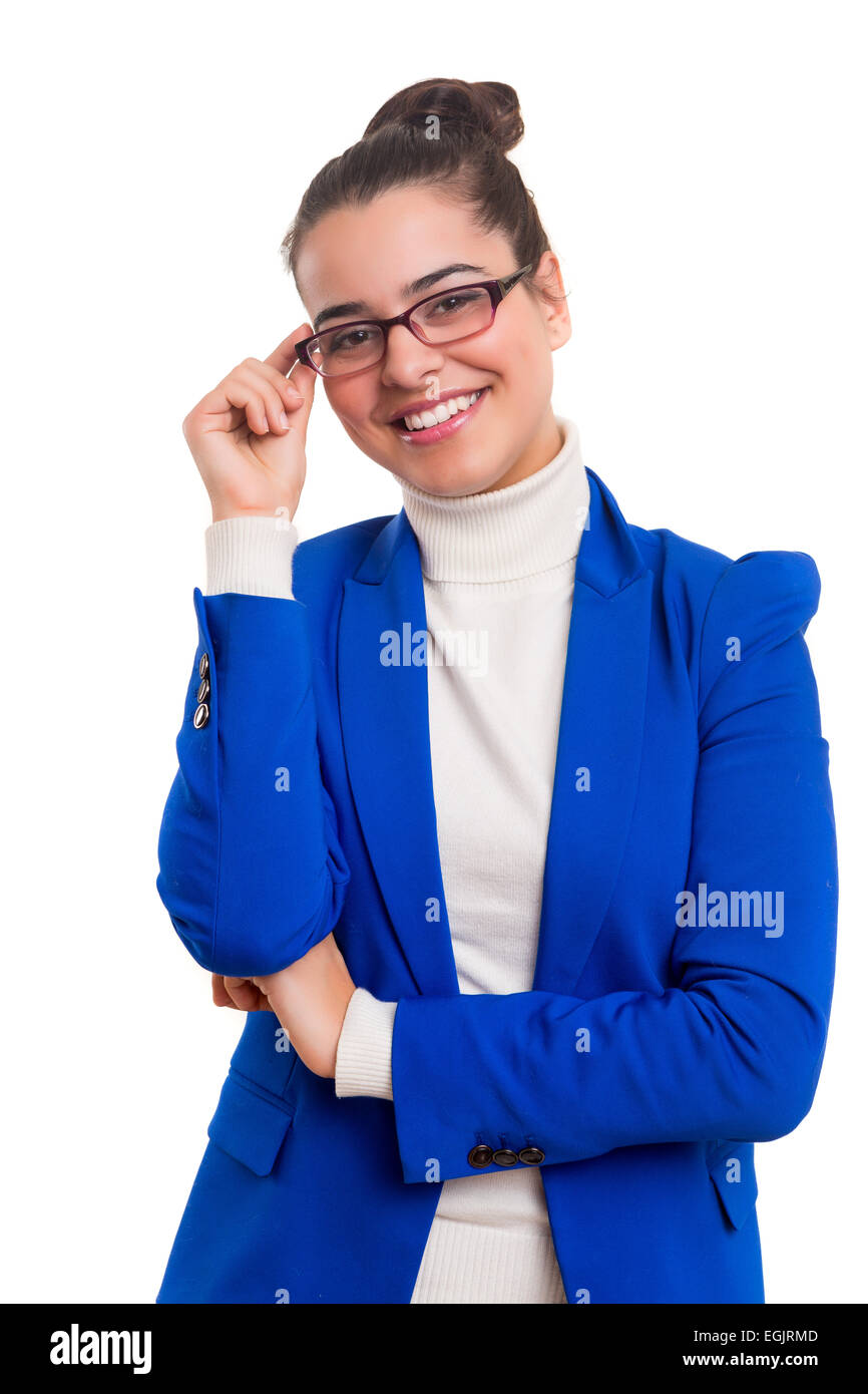 Young beautiful business woman posing isolated Stock Photo - Alamy