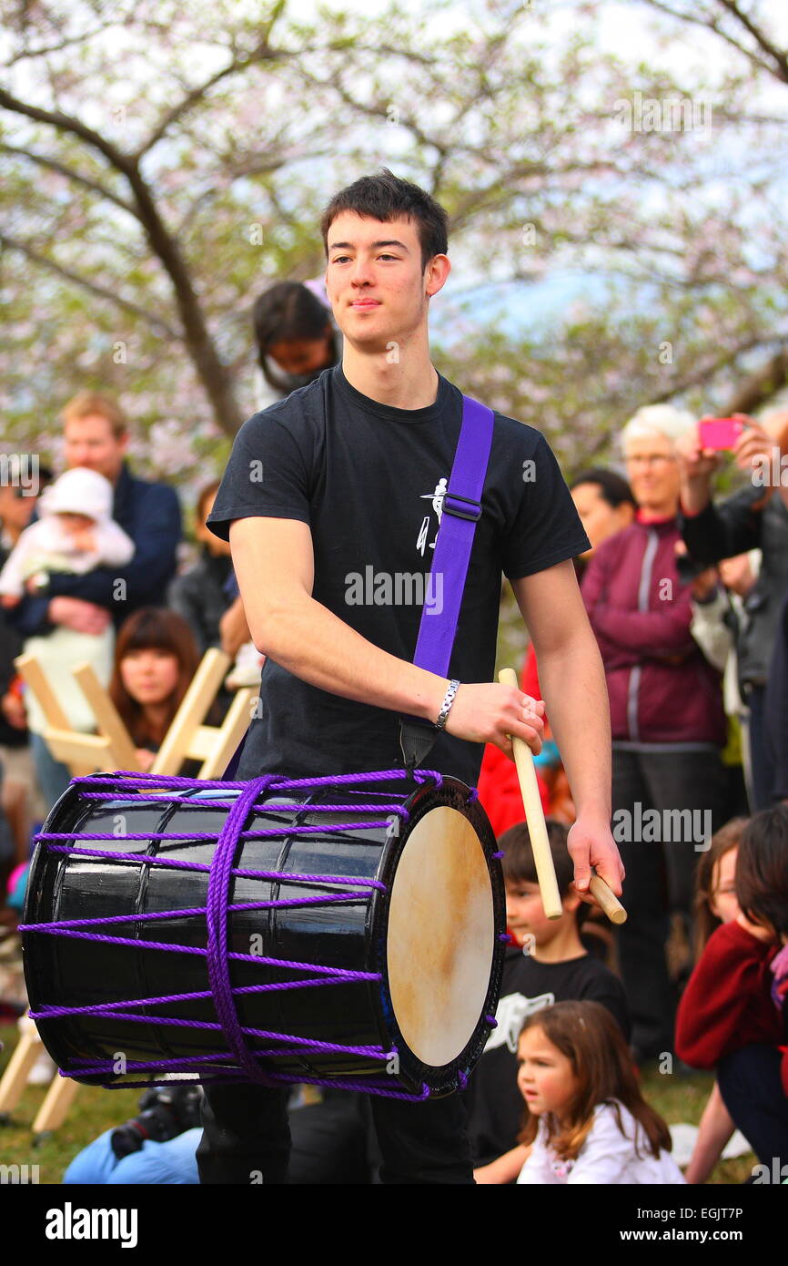 Japanese drummer at Hanami Festival, Melbourne, Australia Stock Photo
