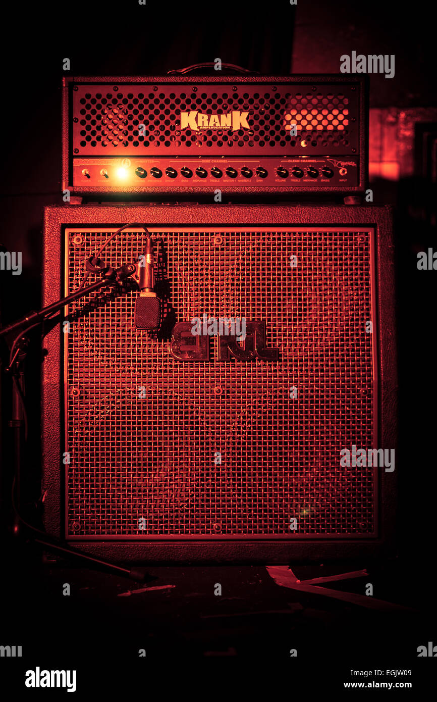 A bank of amplifiers at a gig Stock Photo