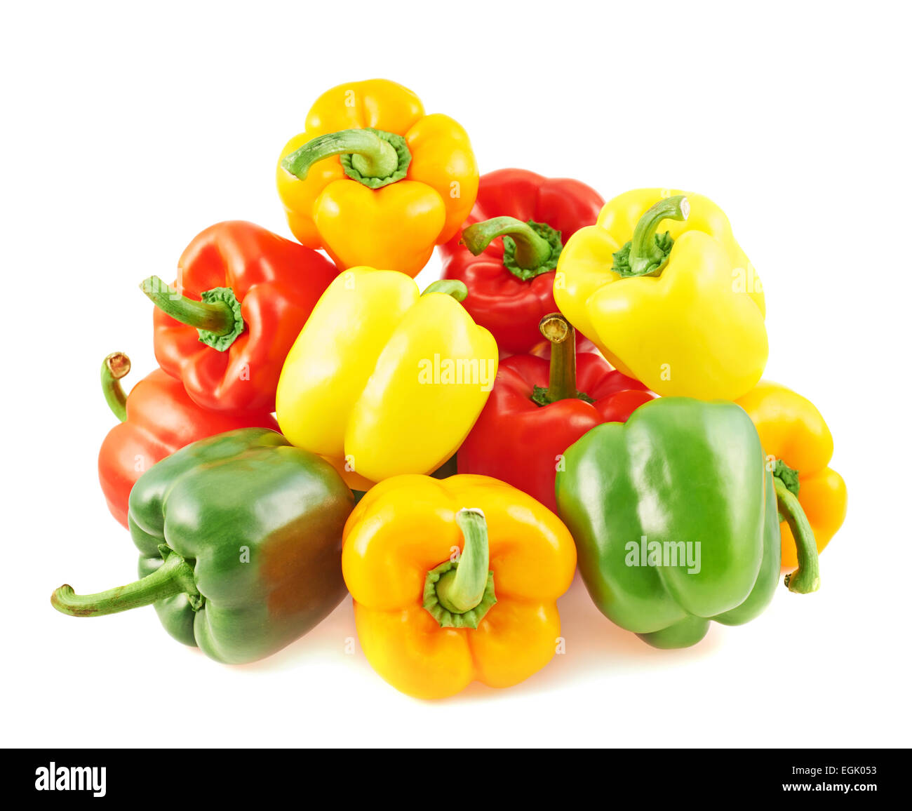 Pile of colorful bell peppers isolated Stock Photo