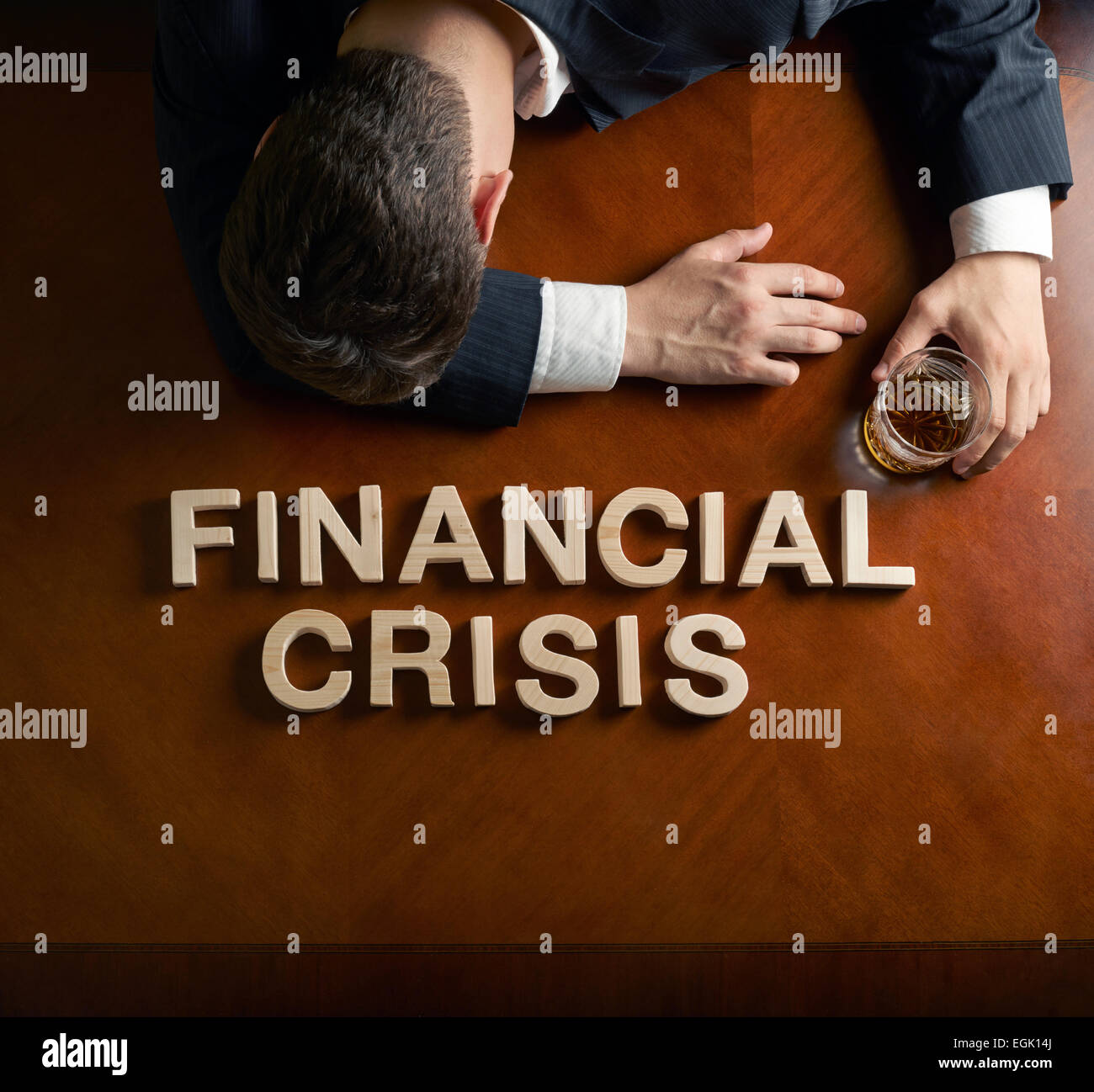 Phrase Financial Crisis And Devastated Man Composition Stock Photo Alamy
