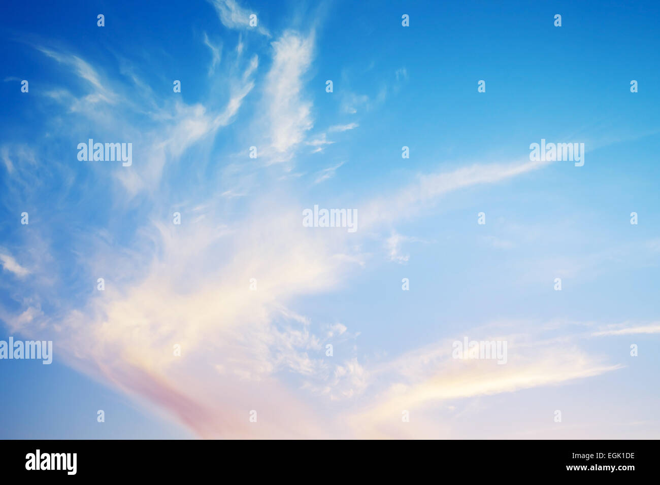 Natural bright cloudy evening sky background photo texture Stock Photo