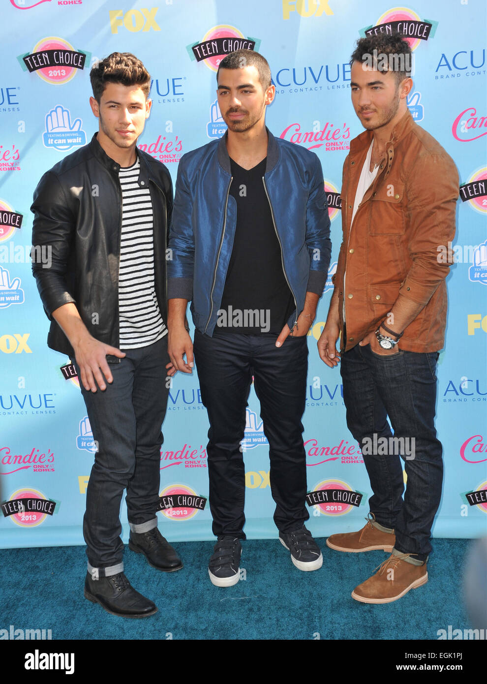 LOS ANGELES, CA - AUGUST 11, 2013: Jonas Brothers - Nick Jonas, Kevin Jonas & Joe Jonas - at the 2013 Teen Choice Awards at the Gibson Amphitheatre, Universal City, Hollywood. Stock Photo