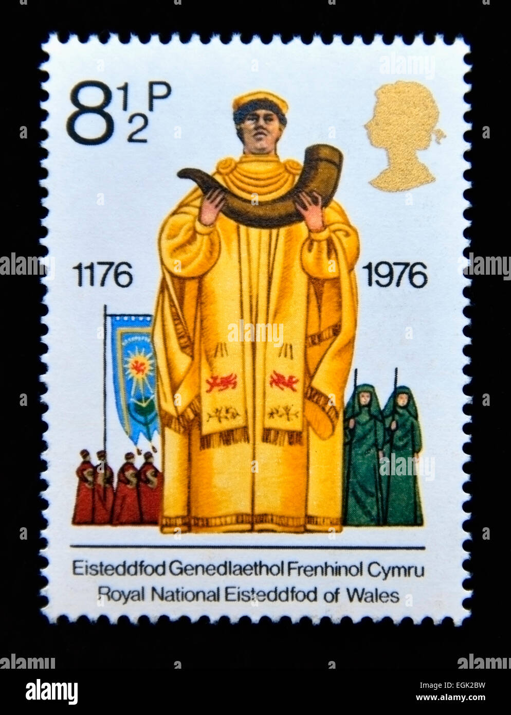 Postage stamp. Great Britain. Queen Elizabeth II. 1976. British Cultural Traditions. Archdruid. Stock Photo