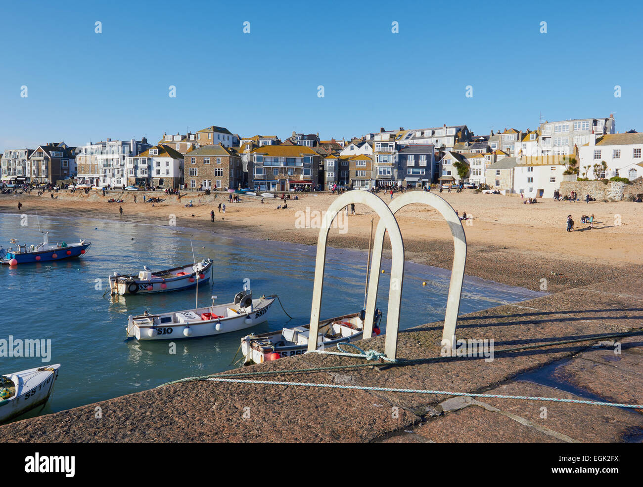 Beach and harbour scene St Ives Cornwall England Europe Stock Photo