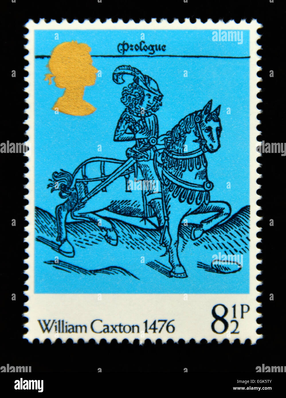 Postage stamp. Great Britain. Queen Elizabeth II. 1976. 500th.Anniversary of British Printing. William Caxton 1476. Stock Photo