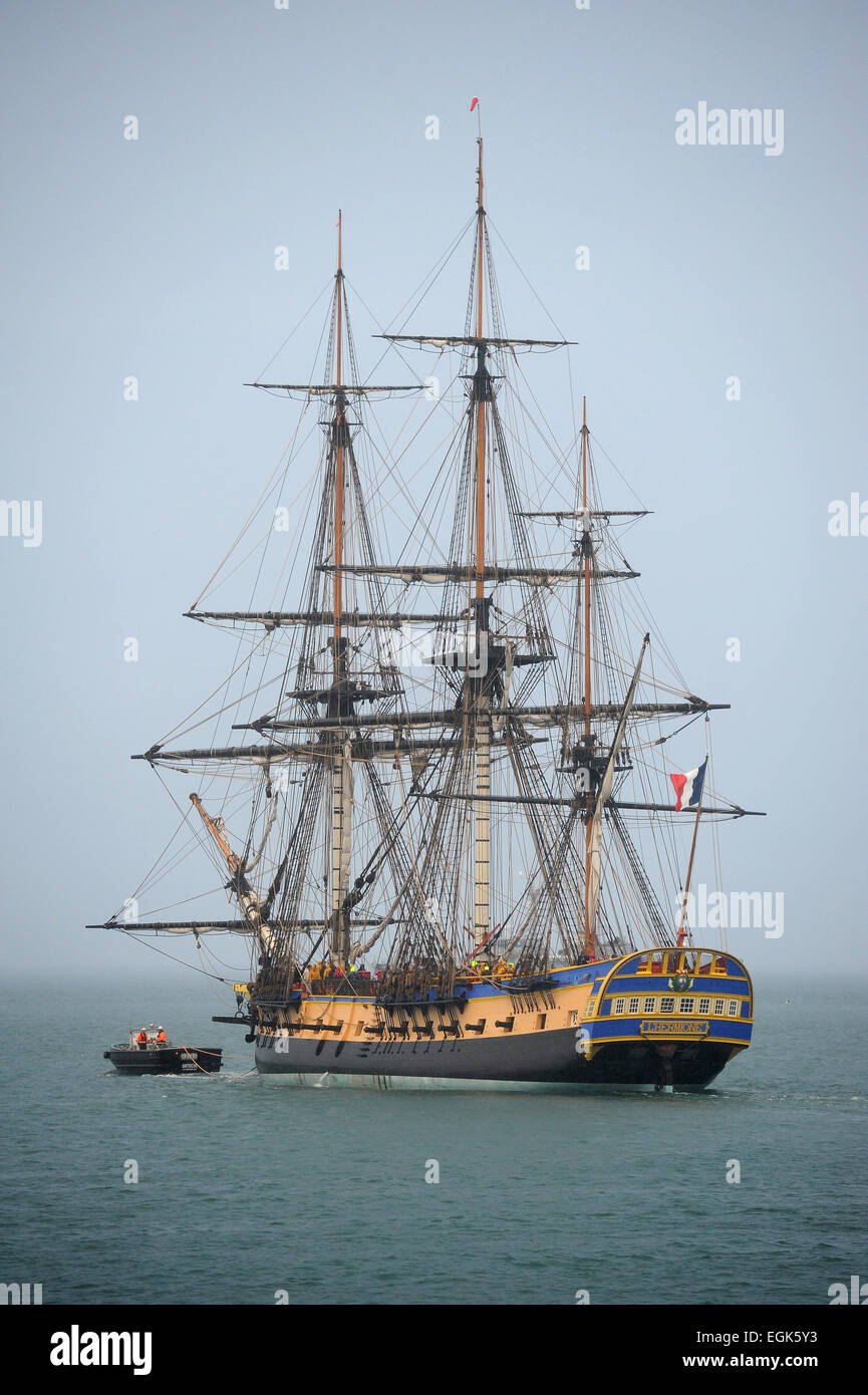 La Rochelle (western-France): Lafayette's Hermione frigate during an ocean trip (2014/09/29) Stock Photo