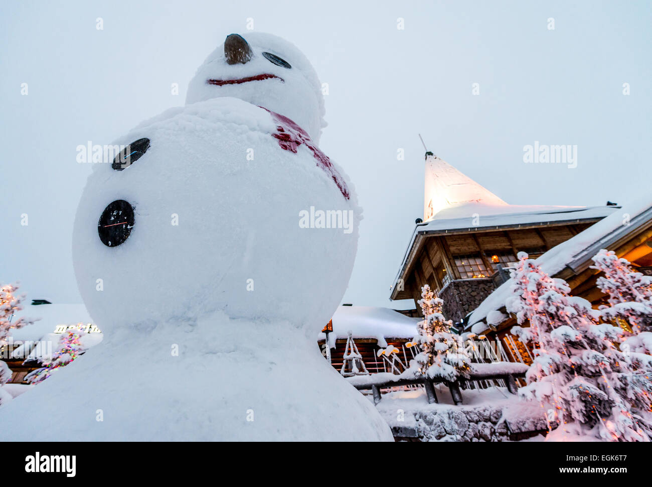 Snowman in Santa Claus office complex Stock Photo