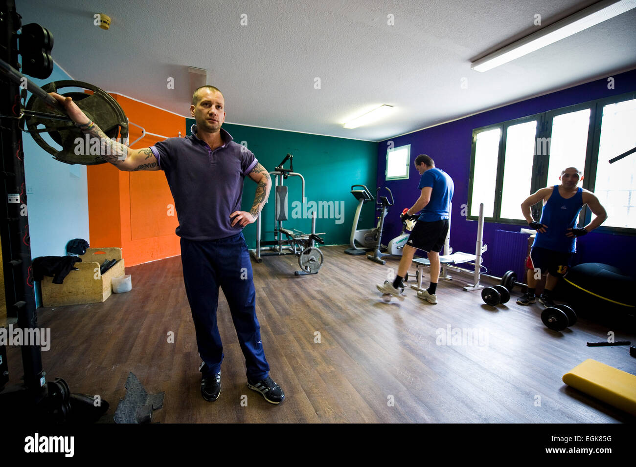 Italy, Bollate prison, Physical activity in the gym Stock Photo