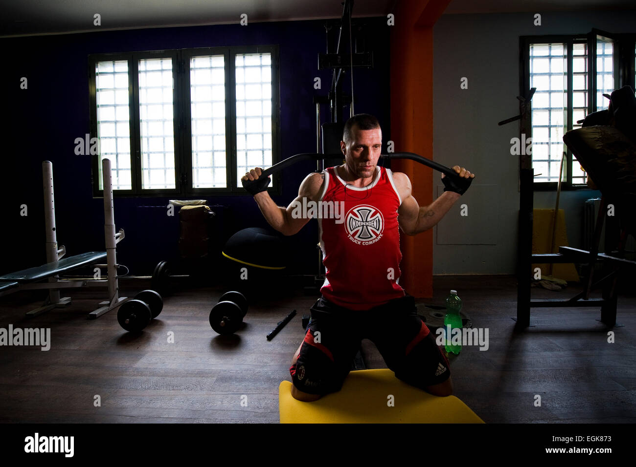 Italy, Bollate prison, Physical activity in the gym Stock Photo