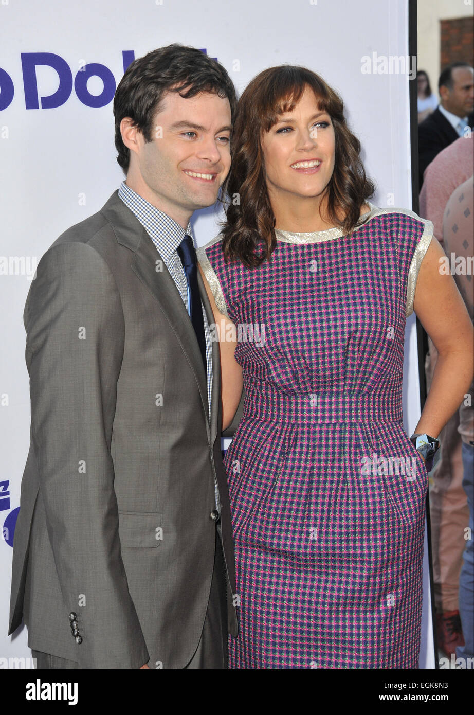 LOS ANGELES, CA - JULY 23, 2013: Actor Bill Hader & wife writer/director Maggie Carey at the Los Angeles premiere of their movie 'The To Do List' at the Regency Bruin Theatre, Westwood. Stock Photo