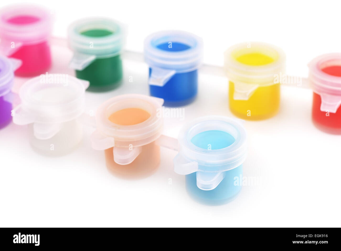 Set of acrylic paints containers on white background Stock Photo