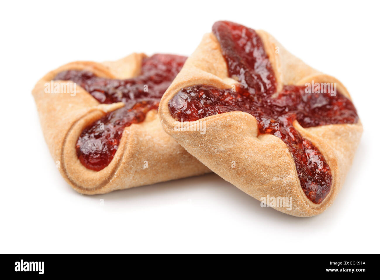 Jam filled cream cheese cookies isolated on white Stock Photo