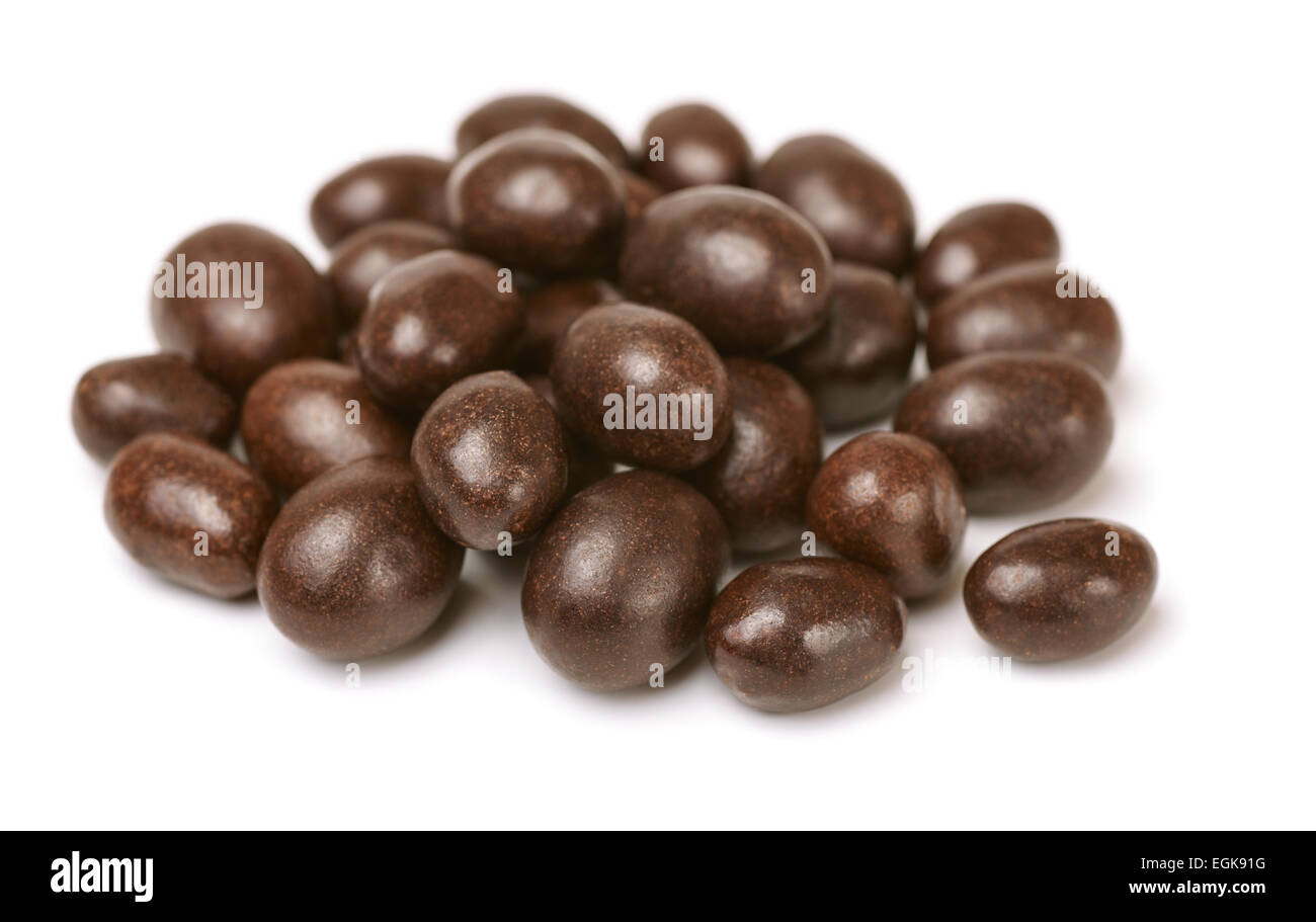 Chocolate covered peanuts isolated on white Stock Photo