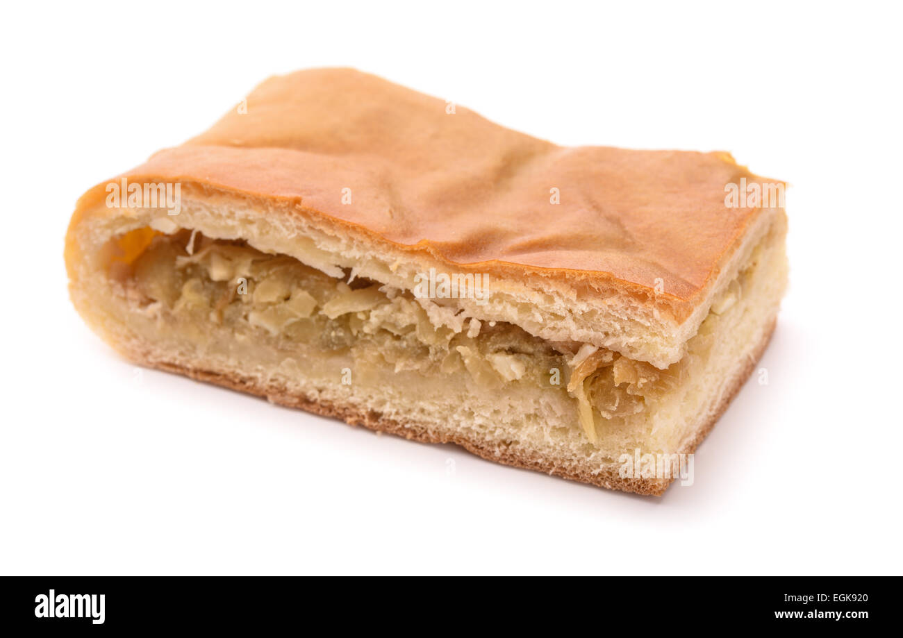 Piece of cabbage pie isolated on white Stock Photo